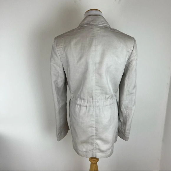 Mango Linen Tie Front Utility Jacket Blazer Tan Cream Size L - Picture 3 of 5